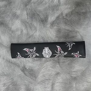 Harley Davidson 8" leather hair glove Black with Butterflies and Pink stones